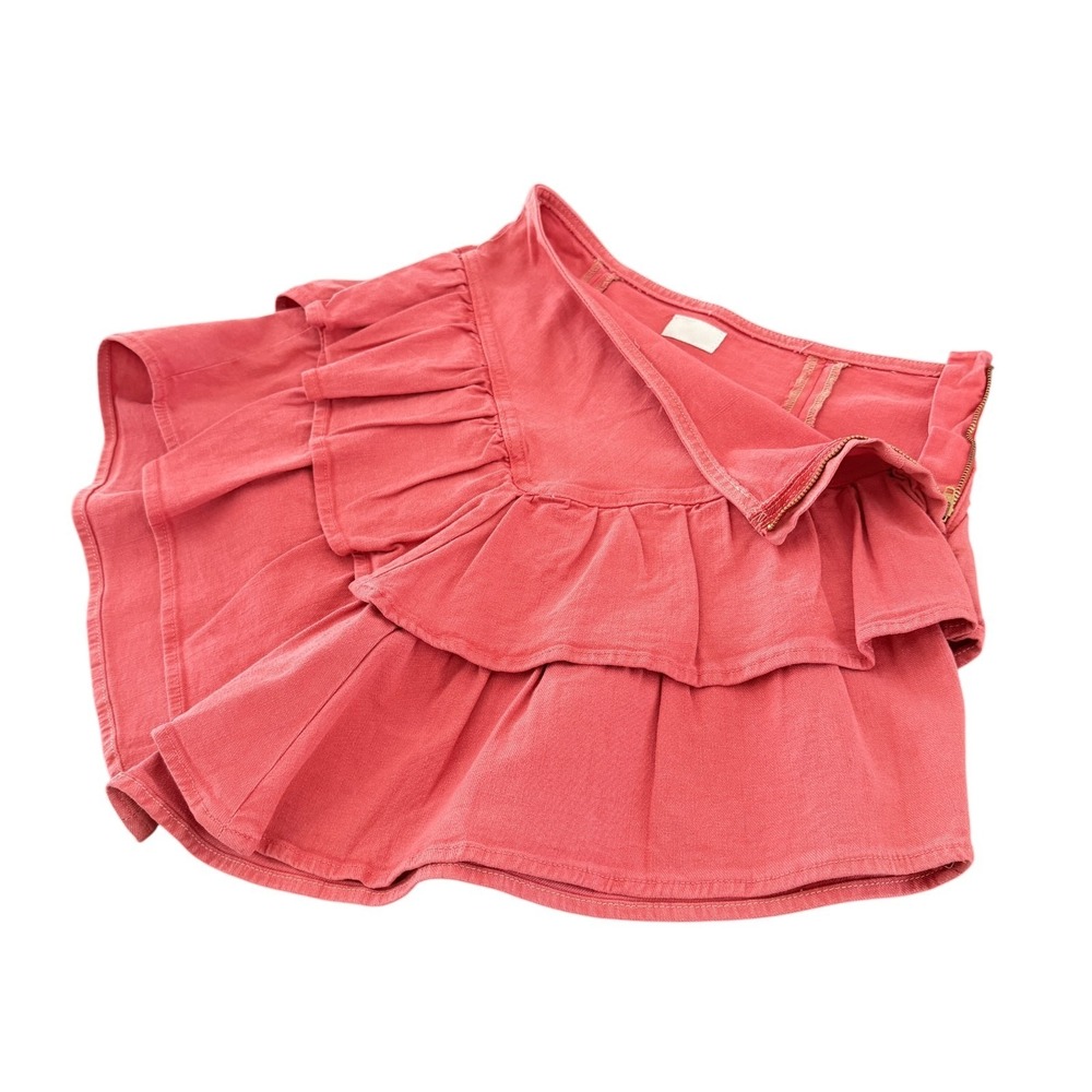 Mother The Ruffle Mini Skirt Size 27 (4) Hot Coral Denim Boho Coastal Cowgirl - Picture 3 of 13